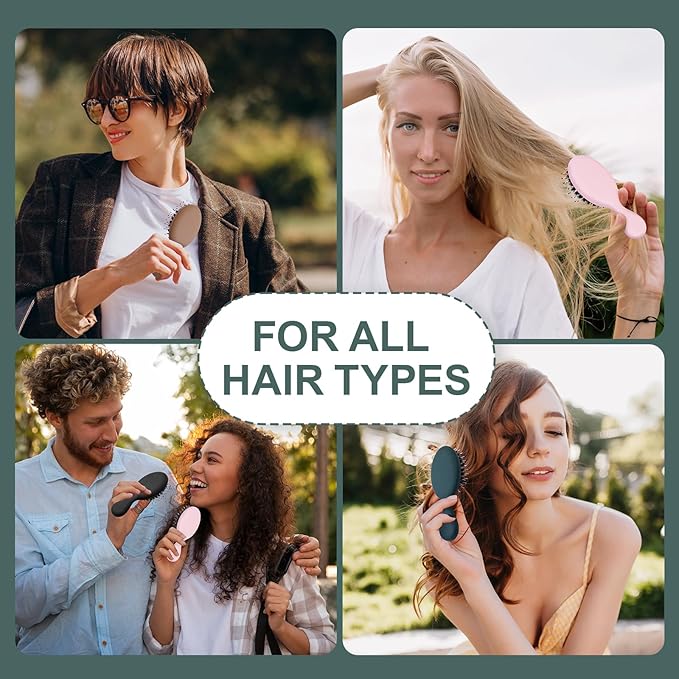 Mini Boar Bristles Hair Bursh, Travel Size Hair Brush for Women Men Kids, Protable Small Hair Brush for Pockets Purses, Mini Detangler Brush for Smooth Add Shine (1 Pack-Green)