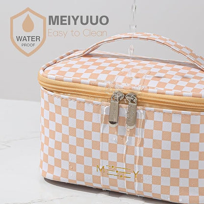 KITENROM Preppy Makeup Bag Travel Cosmetic Bags for Women Girls Multi-color Checkered Plaid Small Pouch Toiletry Bag Organizer Case Waterproof Case (Pink Checkerboard)
