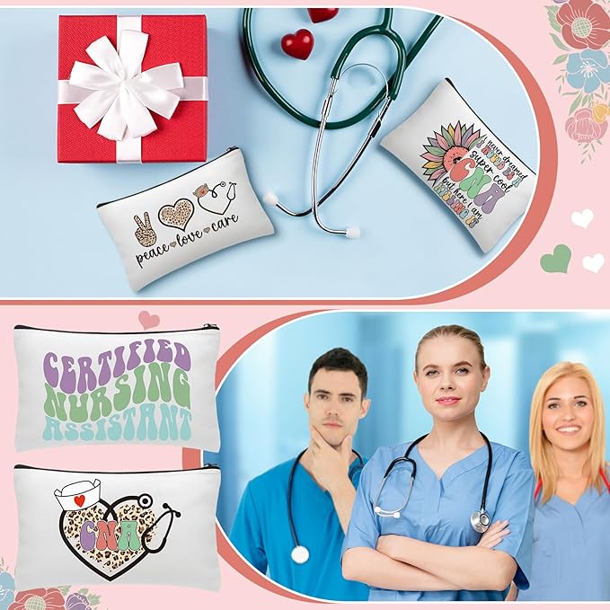 Kacctyen 10 Pcs Cna Appreciation Gifts Certified Nursing Assistant Makeup Cosmetic Canvas Cna Week Portable Pouch Bags Portable Week for Nursing