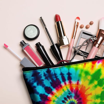 Women Cosmetic Bag for Travel, Tie Tye Makeup Bag Open Toiletry Bag Waterproof Portable Pouch Make up Organizer for Casual Business Trip