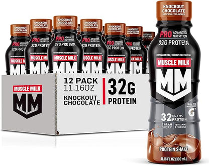 Muscle Milk Pro Series Chocolate Peanut Butter Protein Shake 40g Protein Pack of 12 & Pro Advanced Nutrition Knockout Chocolate Protein Shake 32g Protein Pack of 12