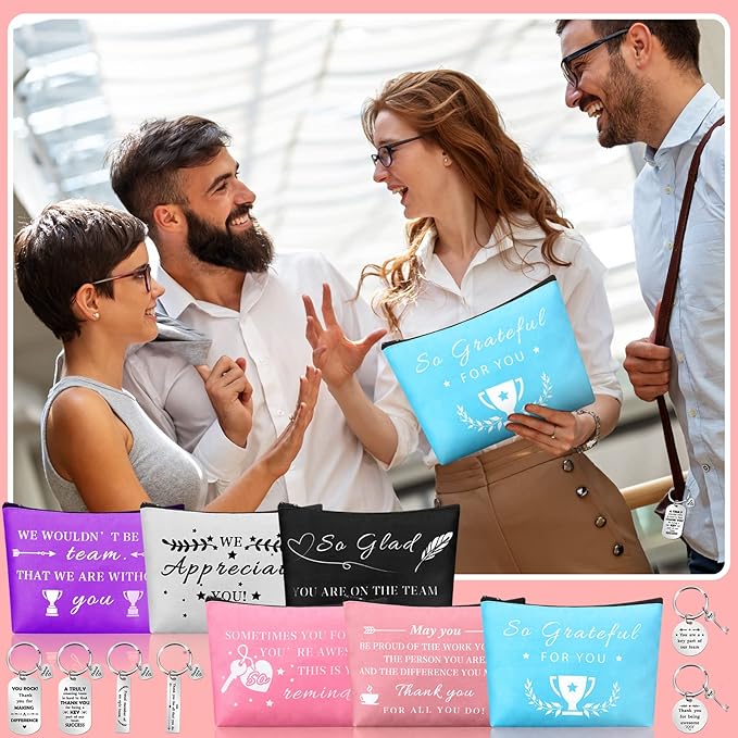 Bucherry 12 Pcs Thank You Gifts 6 Pcs Appreciation Keychain and 6 Appreciation Gift Makeup Bag Travel Cosmetic Pouch Teacher Nurse Coworkers Volunteer Employee