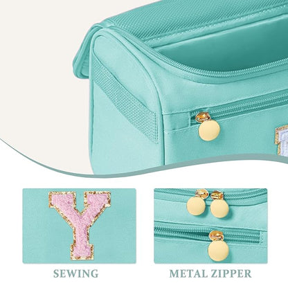 COSHAYSOO Christmas Valentines Galentines Day Fall Travel Gifts for Women Friend Sister Bestie Happy Birthday Party Favor Present, Large Hanging Toiletry Bag Skin Care Toiletries Teal Blue Letter Y