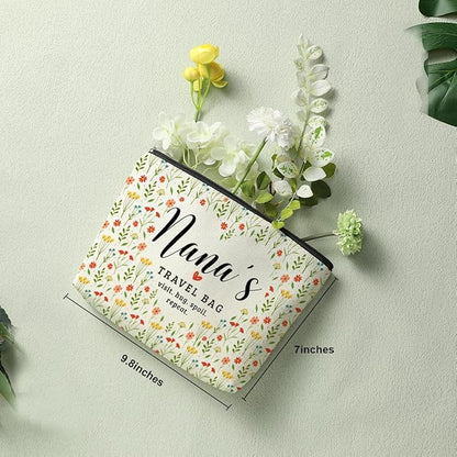 Nana's Travel Bag Mothers Day Makeup Bag Nana Grandma Gifts Grandma Birthday Gifts Funny Coloful Floral Cosmetic Bag for Women Nana Gigi Mimi Nanny Granny Chirstmas Appreciation Retirement Gifts