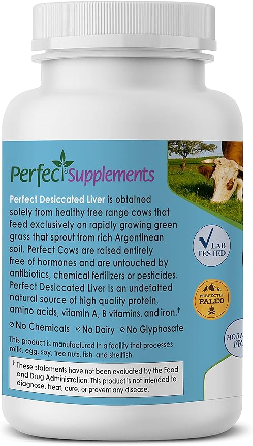 Perfect Supplements – Perfect Desiccated Liver – 120 Capsules – Undefatted Beef Liver – Natural Source of Protein, Iron, Vitamins A & B – 5 Pack
