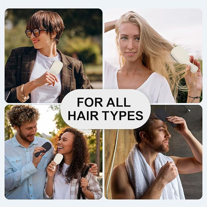 Mini Boar Bristles Hair Bursh, Travel Size Hair Brush for Women Men Kids, Protable Small Hair Brush for Pockets Purses, Mini Detangler Brush for Smooth Add Shine(Black)