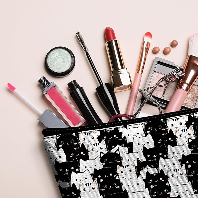 Cute Cat Makeup Bag for Purse - 2 Pcs Travel Bags Cosmetic Bag for Women Makeup Organizer Zipper Pouch for Travel Essentials