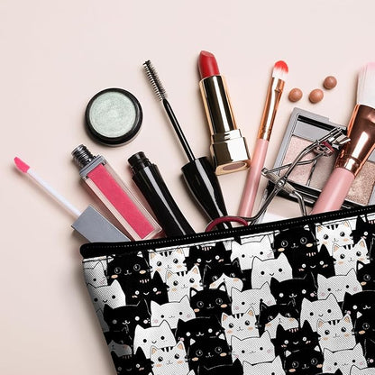 Cute Cat Makeup Bag for Purse - 2 Pcs Travel Bags Cosmetic Bag for Women Makeup Organizer Zipper Pouch for Travel Essentials