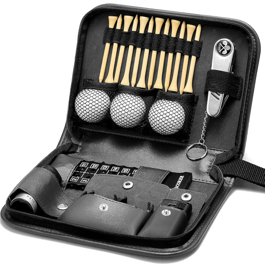 Golf Accessories for Men and Women for Golfers, Accessories Set in Hi-End PU Case with Golf Balls, HD Rangefinder, Golf Tees, Cleaning Brush, Divot Knife, Scorer, Golf Ball Clamp