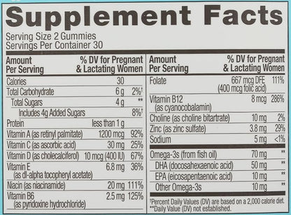 Olly The Essential Prenatal Gummy Multivitamin, 30 Day Supply ( Gummies), Sweet, Folic Acid, Vitamin D, Omega 3 DHA, Chewable Supplement, White Citrus, 60 Count (Pack of 1)