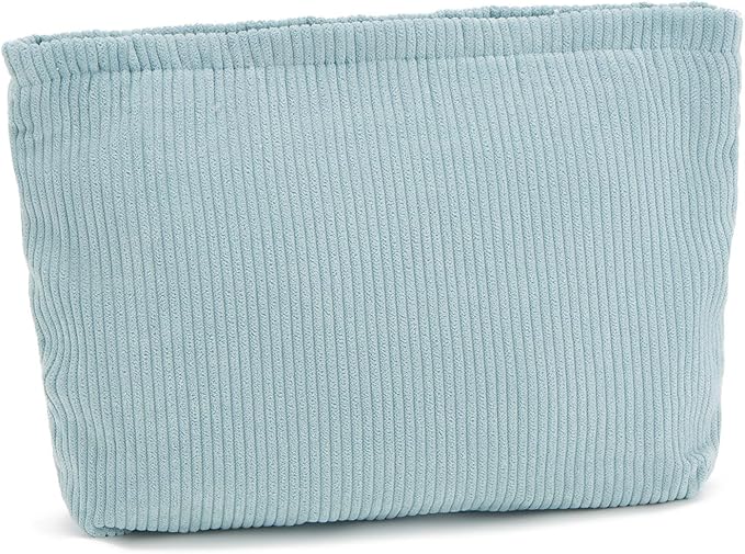 WOZEAH Corduroy Makeup Bag for Purse Small Cosmetic Pouch,Stylish Zipper Make up Pouch Travel Canvas Toiletry Bags(Corduroy Blue)
