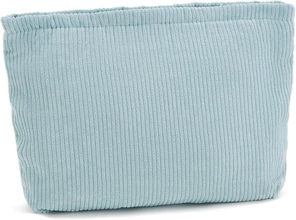 WOZEAH Corduroy Makeup Bag for Purse Small Cosmetic Pouch,Stylish Zipper Make up Pouch Travel Canvas Toiletry Bags(Corduroy Blue)