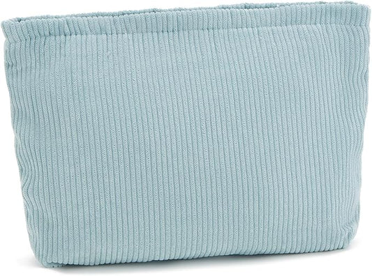 WOZEAH Corduroy Makeup Bag for Purse Small Cosmetic Pouch,Stylish Zipper Make up Pouch Travel Canvas Toiletry Bags(Corduroy Blue)