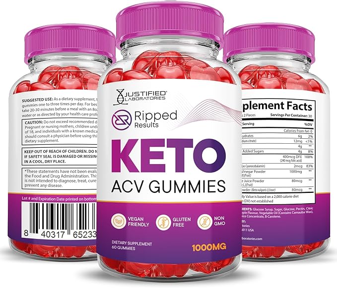 Ripped Results Keto ACV Gummies Advanced Formula 1000MG Ripped Results Keto Gummies Apple Cider Vinegar Formulated with Pomegranate Beet Juice Powder B12 Vegan Non GMO 60 Gummys
