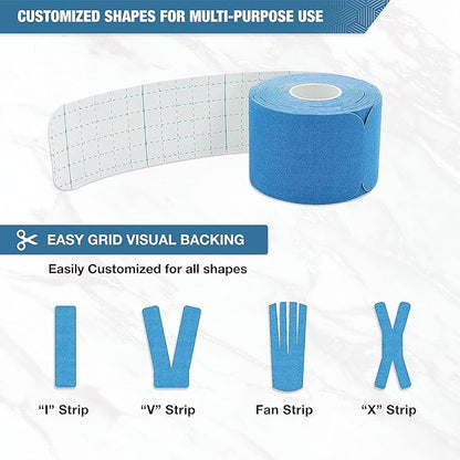 EVERLIT [Single] Pre-Cut Elastic Cotton Kinesiology Therapeutic Athletic Sports Tape, for Pain Relief and Support, 20 Precut 10” Strips (Light Blue)