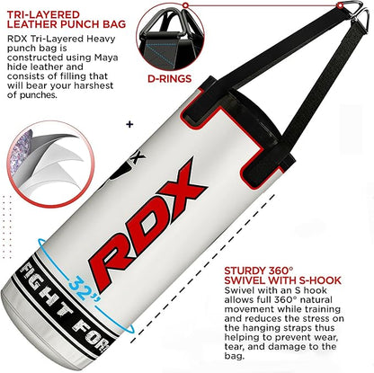 RDX Kids Punching Bag 2FT with Boxing Glove, Unfilled Set for Boys Girls, Non Tear Maya Hide Leather Junior Hanging Bag, Kickboxing MMA Muay Thai Taekwondo Karate Home Gym Strength Training