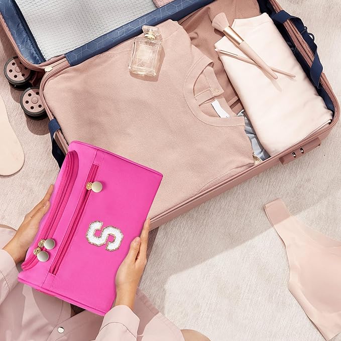 COSHAYSOO Fashion Thank You Birthday Gifts for Women Female Boss Lady Office Manager Counselor Work Anniversary Team Building, Travel Hanging Toiletry Bag Waterproof Toiletries Hot Pink Letter L