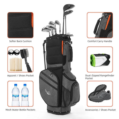 Golf Stand Bag 14 Way Top Dividers Full-Length with Stand, 7 Pockets, Lightweight Golf Bag for Men, Dual Strap, Rain Hood, Portable Golf Club Bag for Men Women