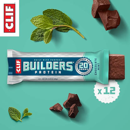 CLIF Builders - Chocolate Mint Flavor - Plant Based Protein Bars - Gluten Free - Non-GMO - Low Glycemic - 20g Protein - 2.4 oz. (12 Pack)