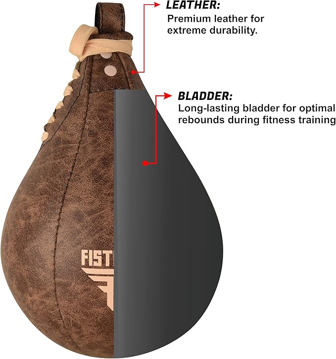 FISTRAGE Speed Bag Boxing Ball Leather MMA Muay Thai Training Punching Dodge Striking Kit with Free Hanging Swivel Workout Speedball Kicking Platform Equipment