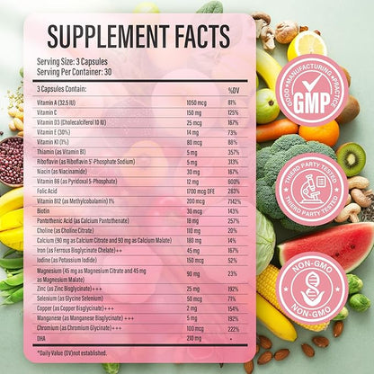 Prenatal Vitamins for Women multivitamin with Folic Acid DHA Choline for Pregnant and Breastfeeding Women Niacinamide Biotin and Minerals 27 in 1 Needed Supplement 90 Capsules-49