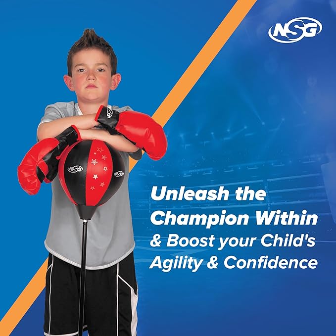 NSG Punching Bag for Kids & Boxing Gloves Set - Adjustable Freestanding Speed Bag with Spring-Loaded Stand, Junior Boxing Gloves & Hand Pump - Portable, Easy Assembly for Boys, Teens, Toddlers Ages 4+