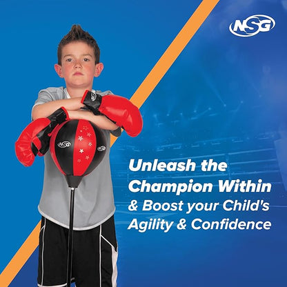 NSG Punching Bag for Kids & Boxing Gloves Set - Adjustable Freestanding Speed Bag with Spring-Loaded Stand, Junior Boxing Gloves & Hand Pump - Portable, Easy Assembly for Boys, Teens, Toddlers Ages 4+