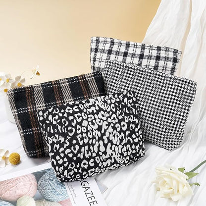 WOZEAH Checkered Makeup Bag for Purse Small Cosmetic Pouch,Stylish Zipper Make up Pouch Travel Canvas Toiletry Bags(Houndstooth)