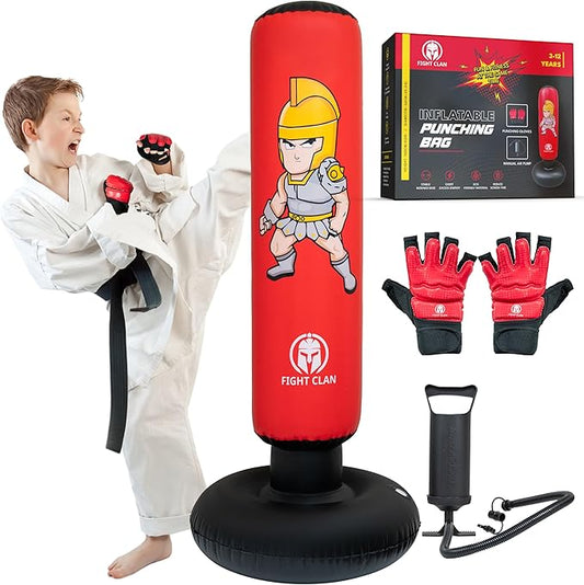 Inflatable Punching Bag for Kids 3-12 with Boxing Gloves - Tall 63 Inch Stable & Thick Punching Bag for Practicing Karate, Taekwondo and to Exert Excess Energy - Birthday Gift for Kids