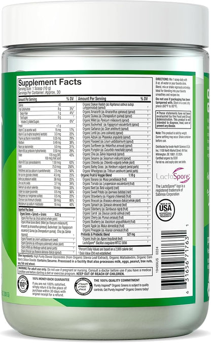 Purely Inspired Greens Powder Smoothie Mix Organic Greens Powder Superfood | Super Greens Powder Organic | Fruit + Veggie Superfood Powder | Green Smoothie Powder, 30 Servings (Package May Vary)
