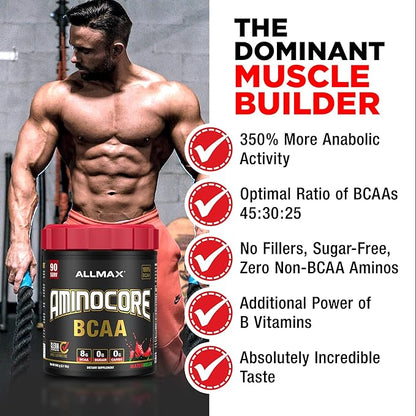 AMINOCORE BCAA – 8G BCAAs – 100% Pure Branch Chained Amino Acids – Gluten Free - Watermelon - 315 Gram