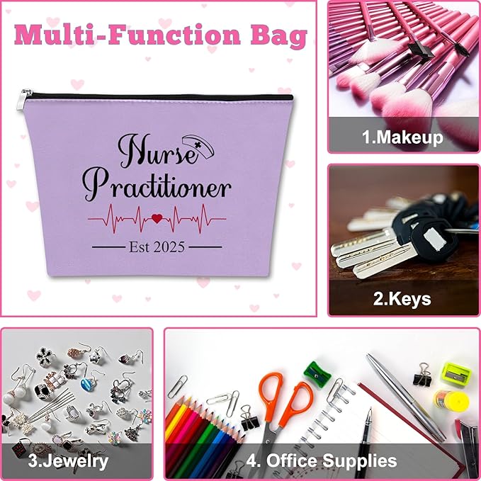 Mxrymvu New Nurse Practitioner Gifts Cosmetic Bag New Nurse Graduation Gifts NP Makeup Bag NP Est 2025 Graduation Christmas Birthday Present Travel Pouch Purple