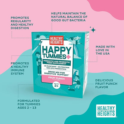 Healthy Heights Happy Tummies Prebiotic and Probiotic Fiber Supplement for Kids Ages 2+