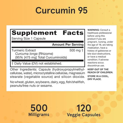 Jarrow Formulas Curcumin 95 500 mg, Turmeric Curcumin Extract for Antioxidant Support, Bone and Joint Support Dietary Supplement, 120 Veggie Capsules, Up to 120 Servings