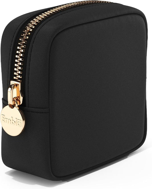 Embla Makeup Bag Travel Cosmetics Pouch and Toiletry Bag, Nylon Zipper Pouch Purse, Cute Make Up Organizer Storage Tote for Women Girls, Waterproof Travel Skincare Case, Small Makeup Bags, Black Noir