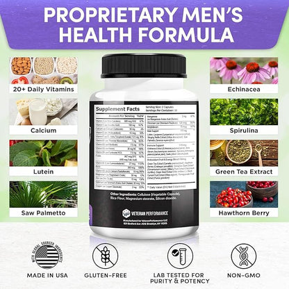 Elite Vitals Multivitamin for Men – Daily Mens Multivitamins Ages Over 20 Plus – Prostrate Energy Immune Joint Support – Daily Mens Vitamins and Minerals (60 Capsules)