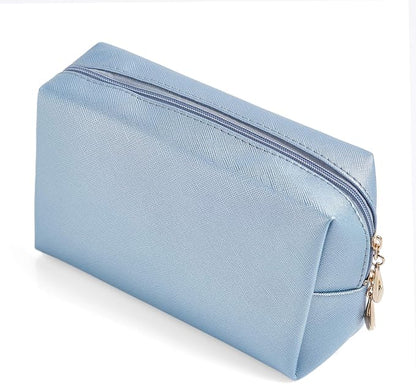 PU Leather Cosmetic Bag for Women Minimalism Makeup Bag for Daily Use Portable Storage Purse Small Neat Cosmetic Pouch Water-resistant Toiletry Bag for Travel (Light Blue)
