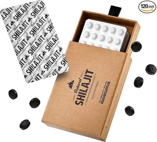Natural Shilajit Tablets - 120 Count, Sun Dried 100% Pure Shilajit for Men & Women with Fulvic Acid & 85+ Essential Trace Minerals for Peak Physical & Mental Performance, Immune Health & Detox