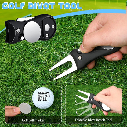 9 Pcs Golf Accessories Kit Golf Club Cleaning Kit Include Microfiber Towel, Cleaner Brush, Ball and Tee Holder, Divot Repair Tool, Ball Bag with Hook for Men Women Gifts