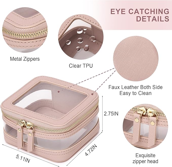 Small Makeup Bag Clear Mini Cosmetic Makeup Case & Toiletry Bag with Zipper Women's Purse Organizer & Car Essentials (Pink, MINI-2)