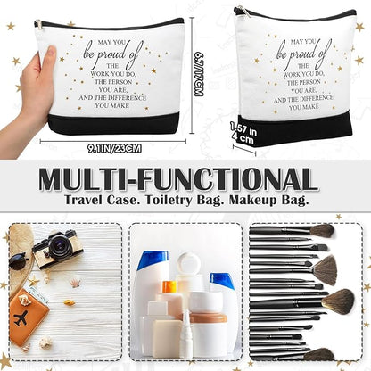 Sanwuta 80 Pcs Inspirational Canvas Makeup Bags Keychains Set Graduation Gifts Teacher Appreciation Gifts Bulk for Employees Women (Be Proud Sign)