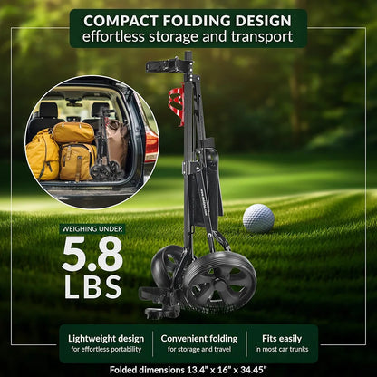 CaddyTek Deluxe Lightweight 2-Wheel Golf Pull Cart – Foldable Compact Trolley with Aluminum Frame, EVA Wheels, Mesh Storage, Ergonomic Handle & Drink Holder