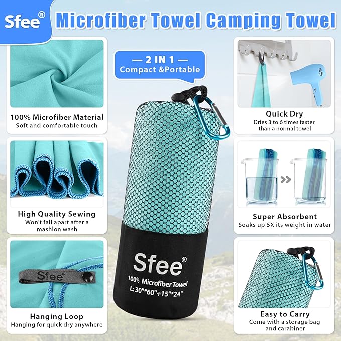 Sfee 2 Pack Microfiber Travel Towel
