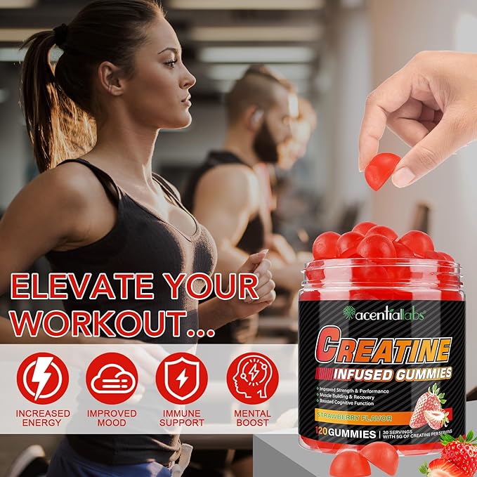 Creatine Gummies for Men & Women - 120 Count, 5000mg Creatine Monohydrate, Boosts Strength, Mass, Endurance & Focus, Muscle Builder & Pre-Workout Supplement