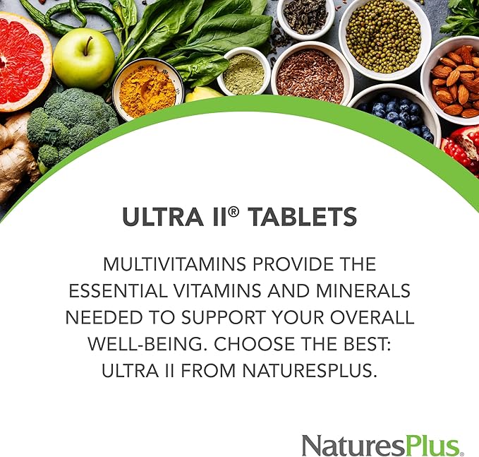 NaturesPlus Ultra II Multivitamin, Sustained Release - 60 Vegetarian Tablets - Daily Whole Food Vitamin & Mineral Supplement for Overall Health - Natural Energy Booster - 60 Servings