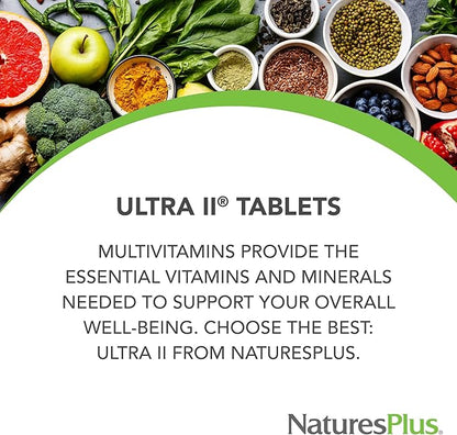 NaturesPlus Ultra II Multivitamin, Sustained Release - 60 Vegetarian Tablets - Daily Whole Food Vitamin & Mineral Supplement for Overall Health - Natural Energy Booster - 60 Servings
