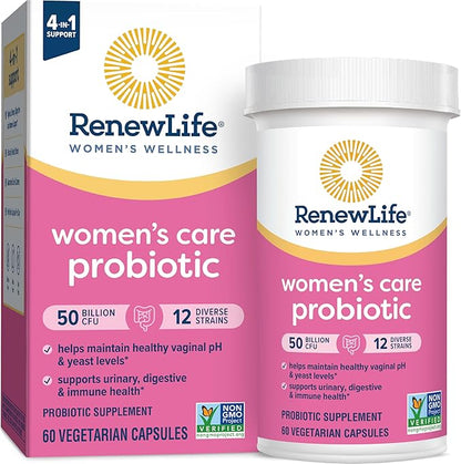 Renew Life Women's Probiotic Capsules, 50 Billion CFU Guaranteed, Supports pH Balance, Vaginal, Urinary, Digestive and Immune Health(2), L. Rhamnosus GG, Dairy, Soy and Gluten-Free, 60 Count