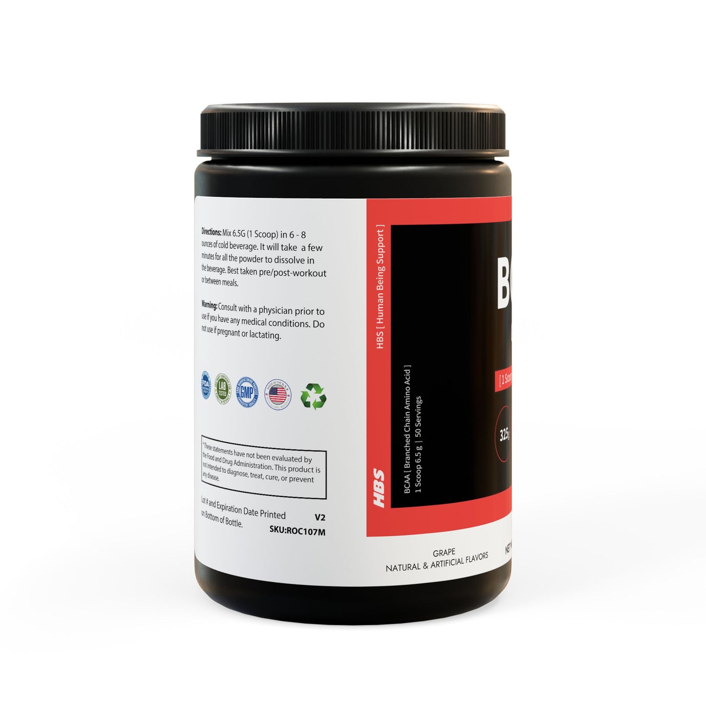 HBS, BCAA Supplement, Grape, Powder (325g, 11.46oz, 50 servings)