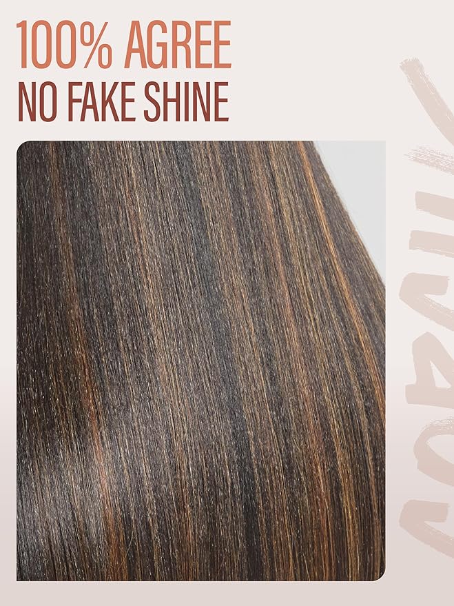 GORGIUS Straight Glueless Wig with Bangs Highlight Brown Layered Hair Ready-to-Go Synthetic Bang Wigs with Realistic Scalp 24 Inch