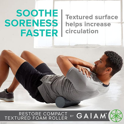 Gaiam Restore Compact Textured Foam Roller for Muscle 12”L X 4" Diameter